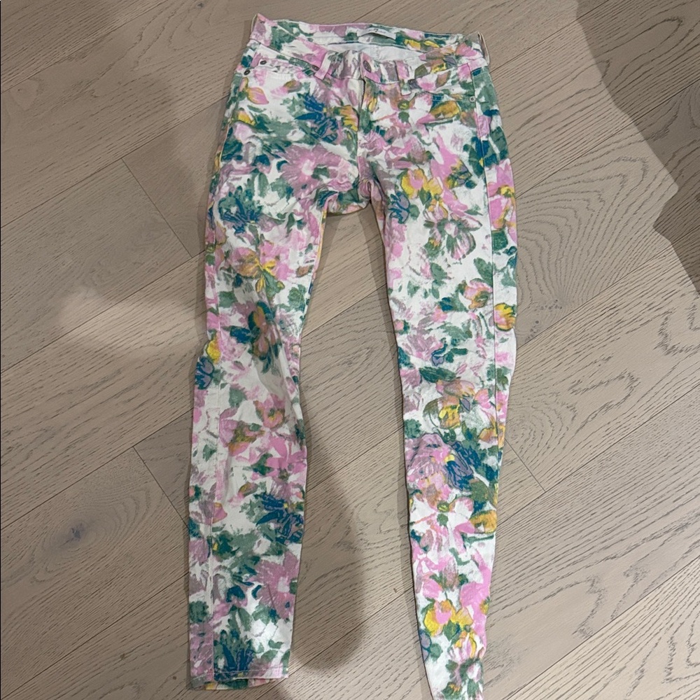 7 For All Mankind Pink Floral Skinny Pants